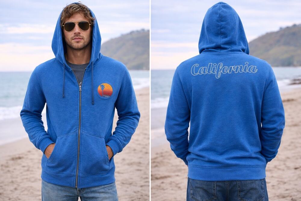 James Perse Men’s Hoodie Sweatshirt Blue California Full Zip Casual 5 XXL